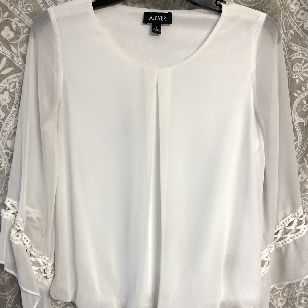 White Blouse with Sheer Flowy Sleeves